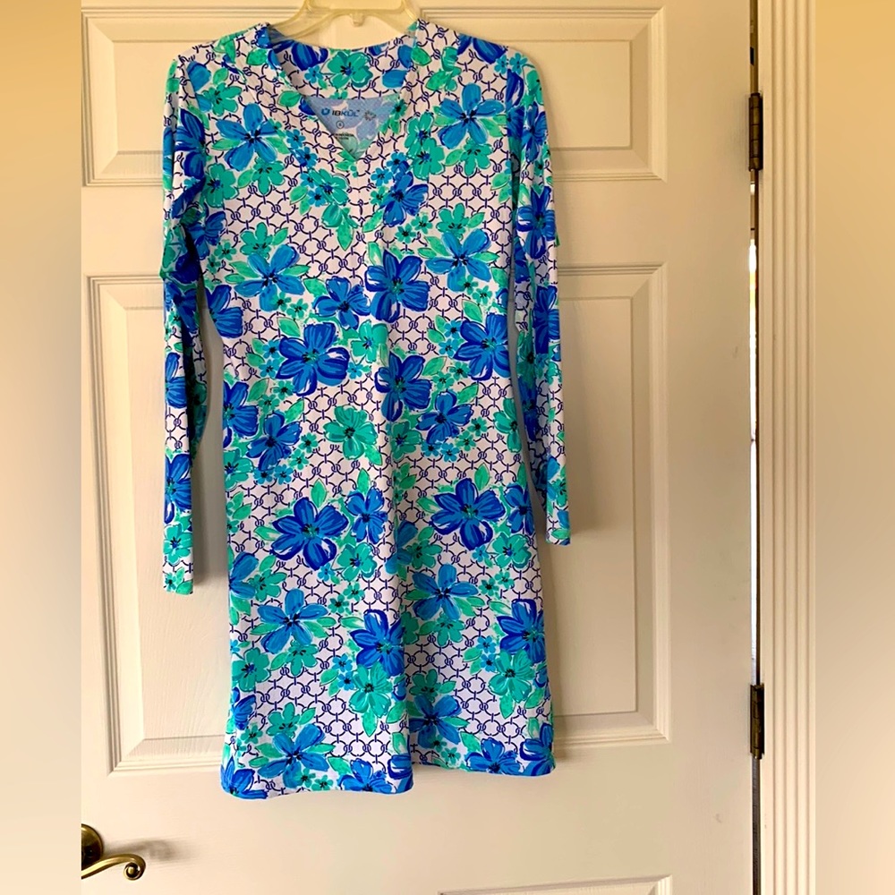 IBKUL Woman’s long sleeve Floral Dress Blue/teal Size S. Bust 36”hip area 38”